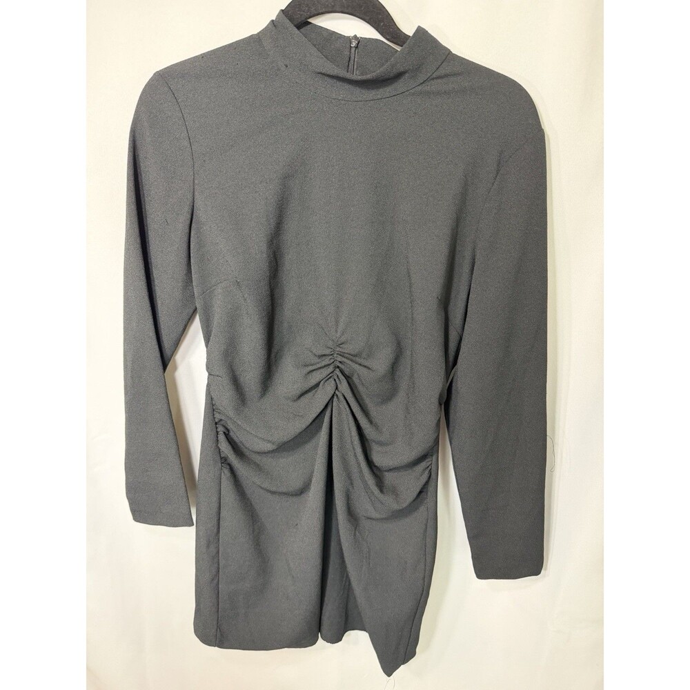 ZARA Women's Long Sleeve Ribbed Top Turtle Neck Cinched Tie Front Back Zip Sz L